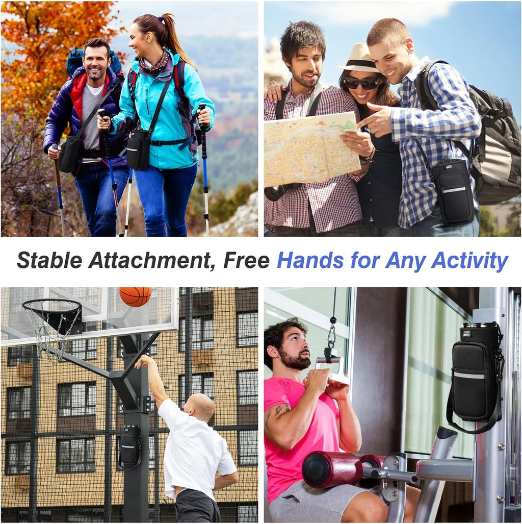 Magnetic Water Bottle Carrier Bag, 25Oz/32Oz Bottle Pouch Holder, Adjustable Shoulder Strap 2 Pocket Sling Neoprene Sleeve Sports Water Bottle Accessories for Gym Hiking Travelling Camping